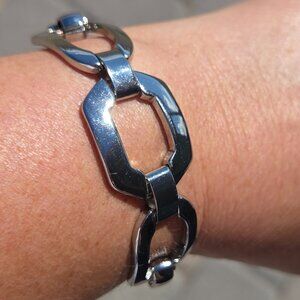 Chico's Silvertone Geometric Link Bracelet NEW